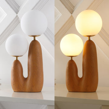 Oda 17.75" 2-Light Modern Bohemian Resin/Iron/Frosted Glass Danish Cactus LED Table Lamp - JONATHAN Y